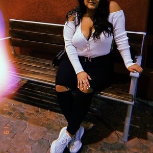 Plus Size Open Shoulder Sweater Bodysuit